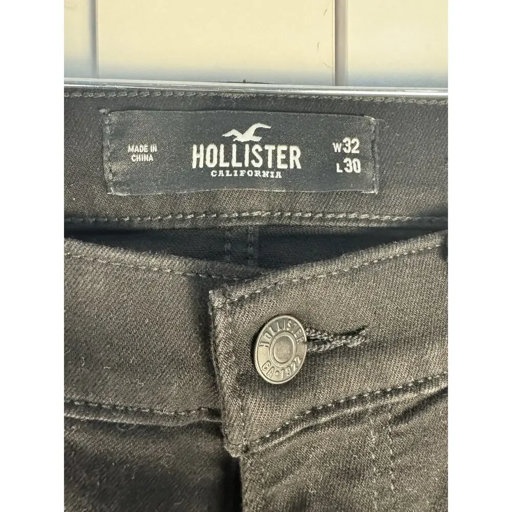 Hollister Black Jeans Mens 32x30 Slim Straight Stretch Dark Wash Casual